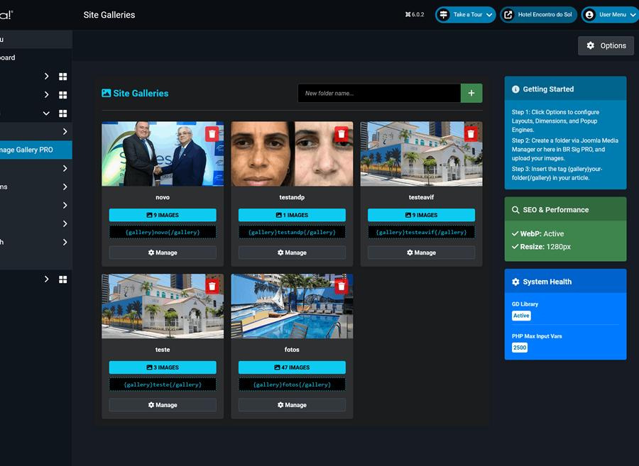 BR Simple Image Gallery PRO dashboard in Joomla