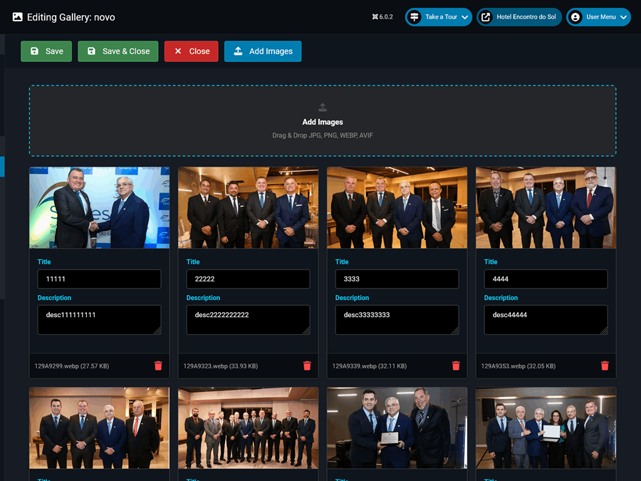 Joomla image gallery management dashboard