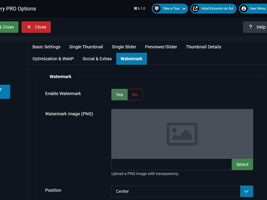 Watermark position controls in BR Gallery PRO