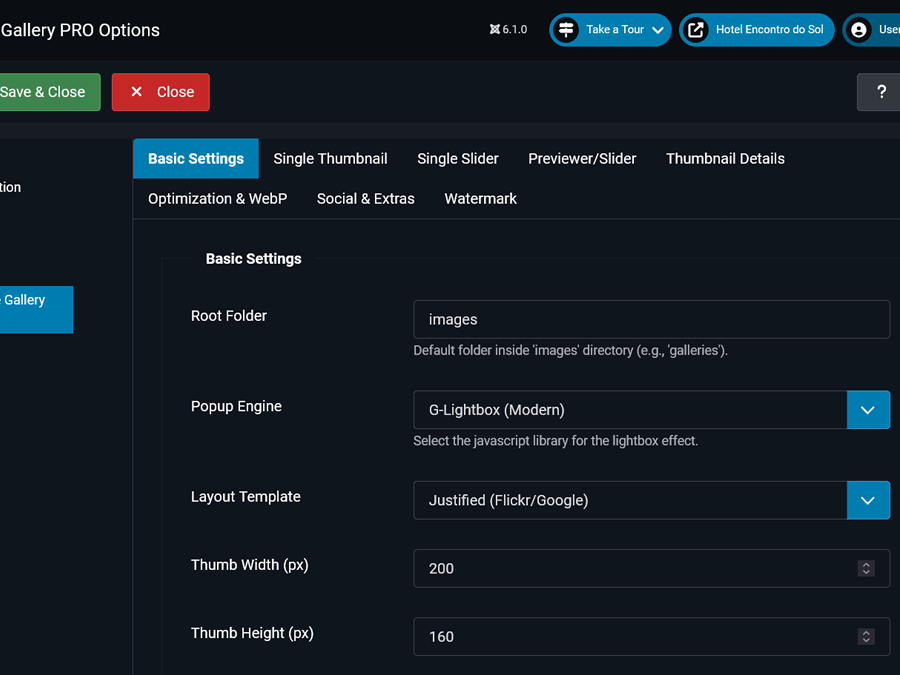 Joomla gallery watermark opacity and sizing options